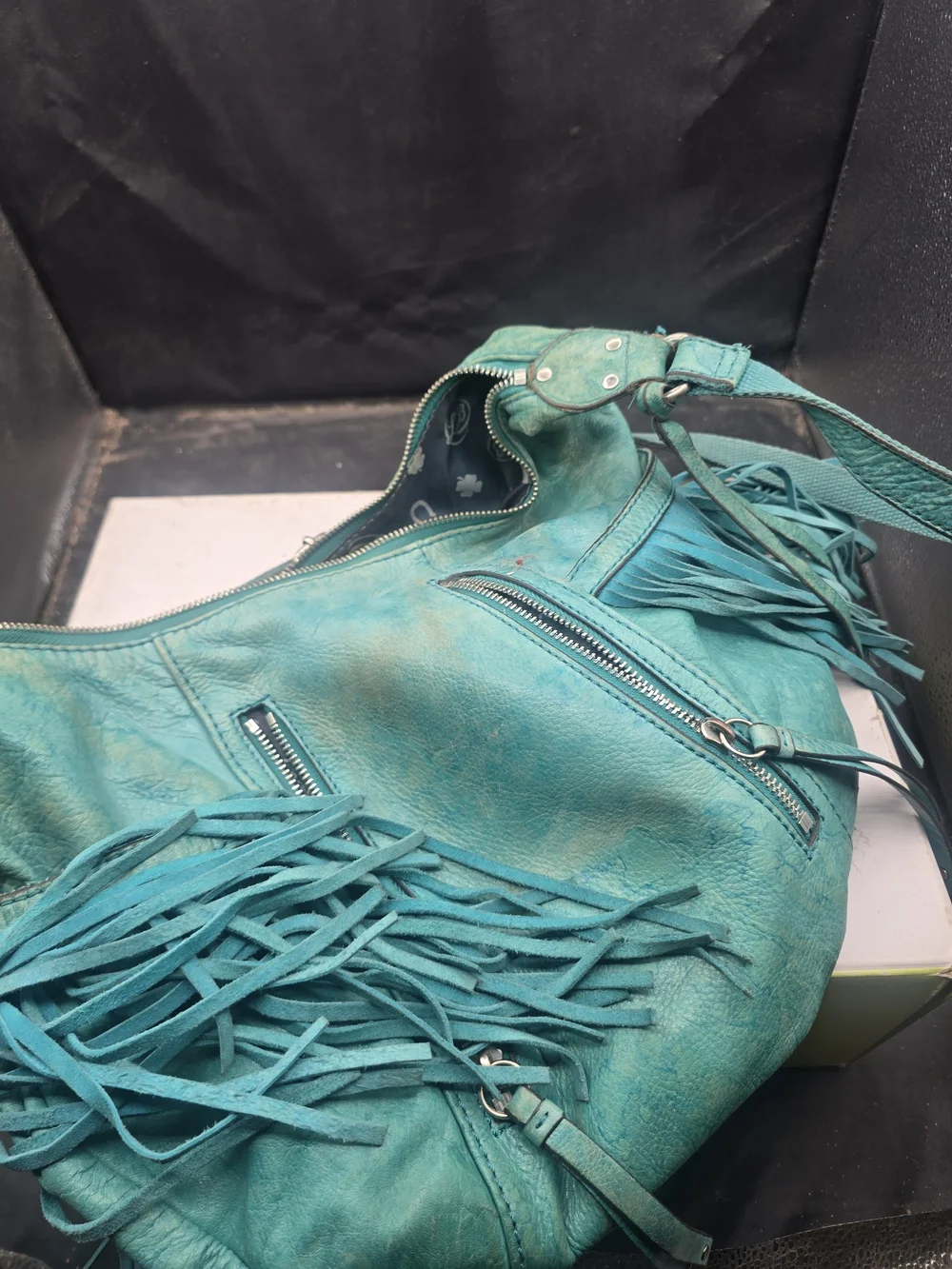 Lucky Brand Teal Fringe Hobo Shoulder Bag